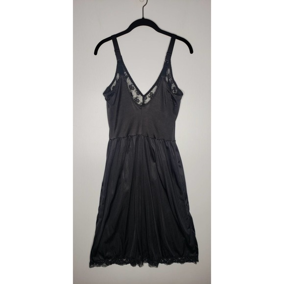 Vintage Slip Dress Nightgown Youthful Creations Black Lace 44 B-C-D Cup Nylon - Picture 9 of 10